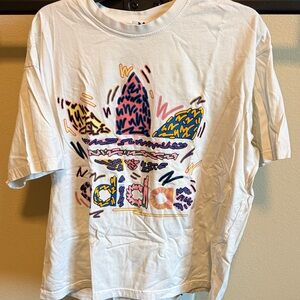 Retro Adidas White Tee with Vibrant Graphic